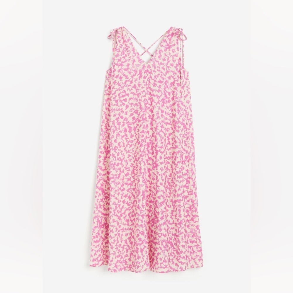 h&m tie detailed crepe v neck Maxi dress Pink Cream Loose Fit S/M